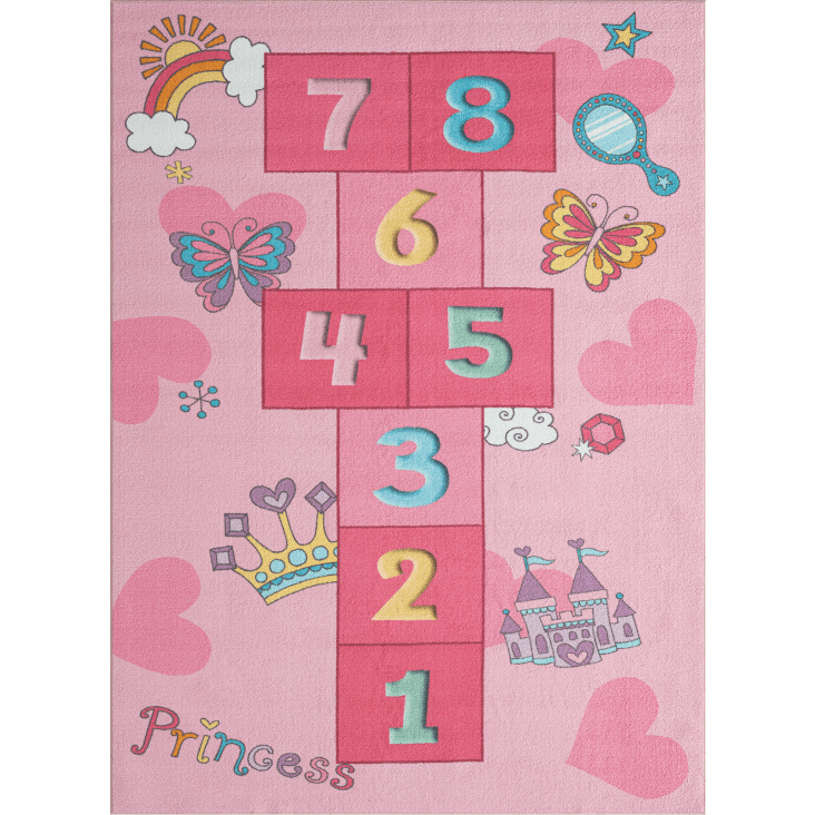 Tapis Enfant Rond CARPETIA 120cm - Motif Étoile - Rose Et Gris - Doux Et Antiallergique