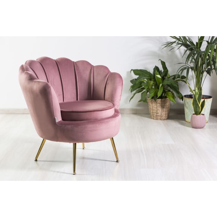 Butaca relax con diseño de concha de terciopelo rosa/oro Perla ...