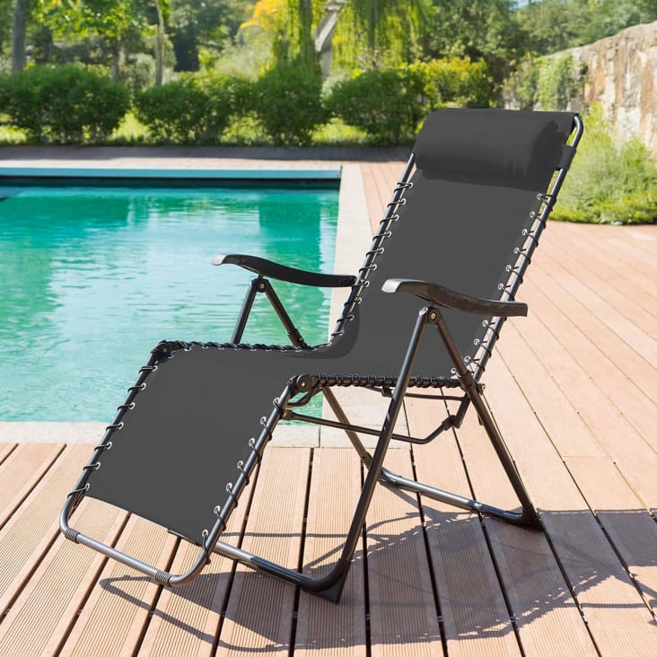 Lettino Prendisole Pieghevole Con Cuscino E Portaoggetti Grigio - Foto 9