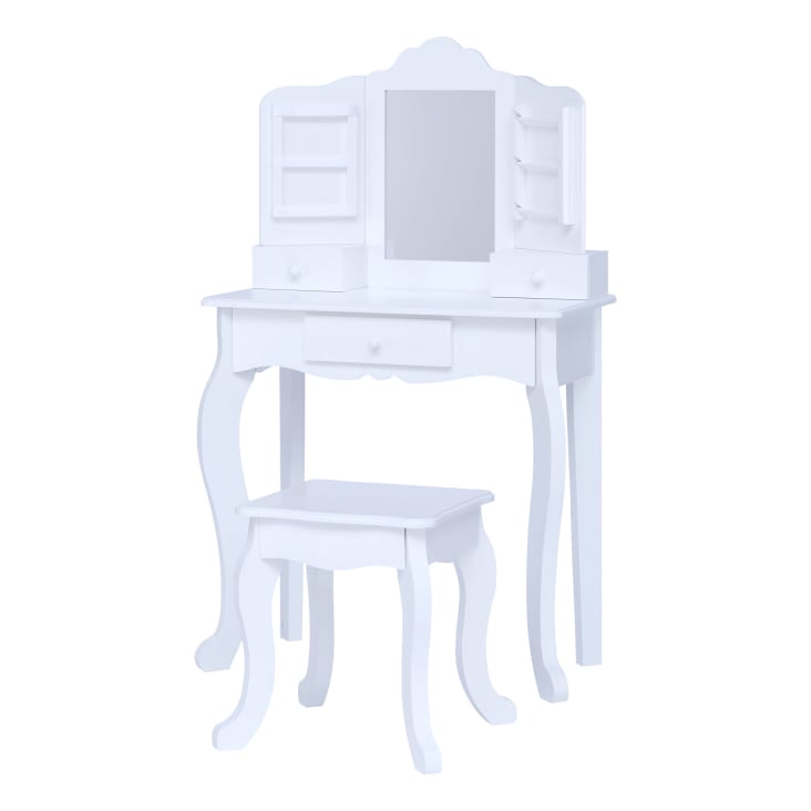 COSTWAY Set Toeletta Per Bambini 2 In 1, Set Postazione Trucco In Legno Con Sedia Specchio A 3 Ante Rimovibile E 4 Scomparti Per Bambini 3 Anni Rosa 81205550