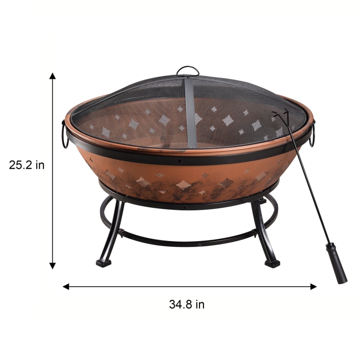 Braciere Giardino 3 In 1 RayGar - Metallo, Con Copertura, Attizzatoio E Pinze, Colore Rame