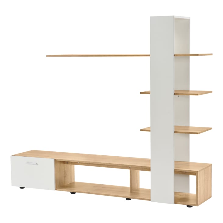 Meuble TV Moderne Avec Cheminée électrique LED | 207x50x37 Cm, Noir Et Chêne | Pour TV Jusqu'à 80 Pouces, Rangement Intégré - 2