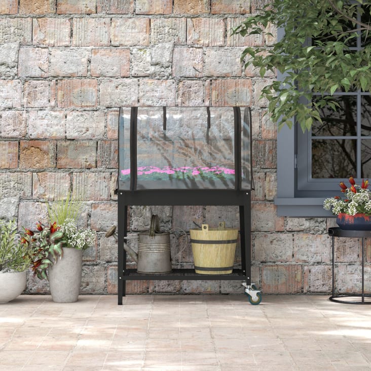 Jardinière Surélevée Avec Serre Et Roulettes Outsunny – 80x40x120 Cm, étagère Basse, Bâche Incluse, Idéale Légumes Et Fleurs