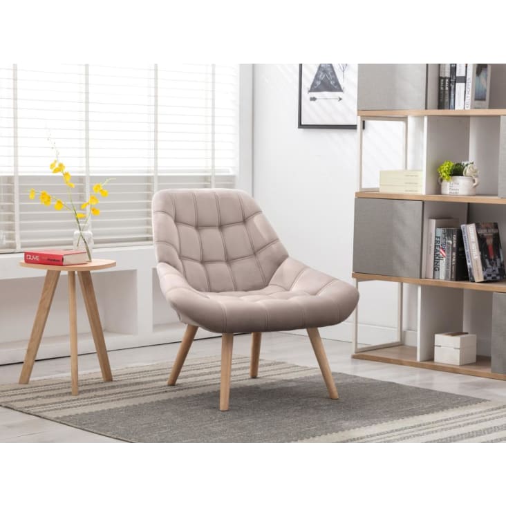 Fauteuil droit velours beige-Luosto cropped-1