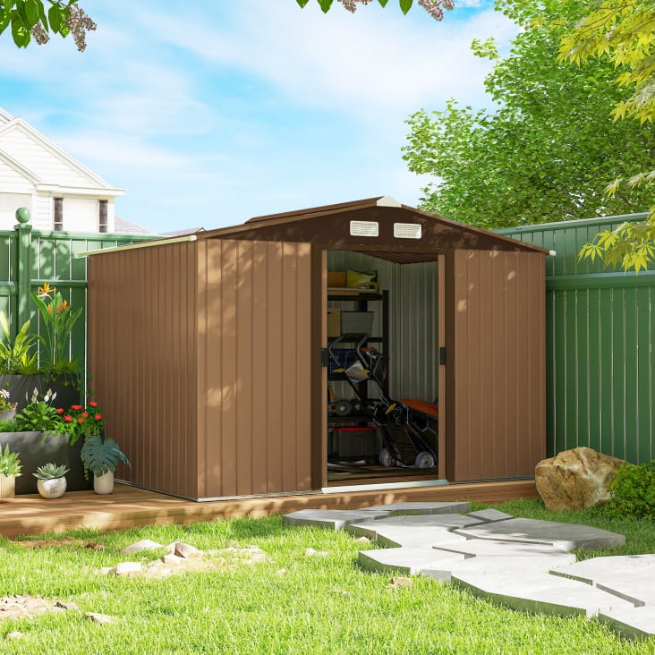 Abri De Jardin Outsunny 4.9m² - Acier Galvanisé - Portes Coulissantes - 277x195x192cm - Résistant Intempéries