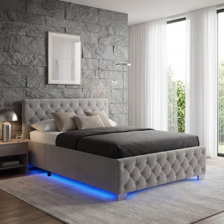 Letto Calabria Imbottito Con Contenitore Idraulico - Design Moderno In Tessuto Antracite 140x200 O 180x200 Cm - Foto 2