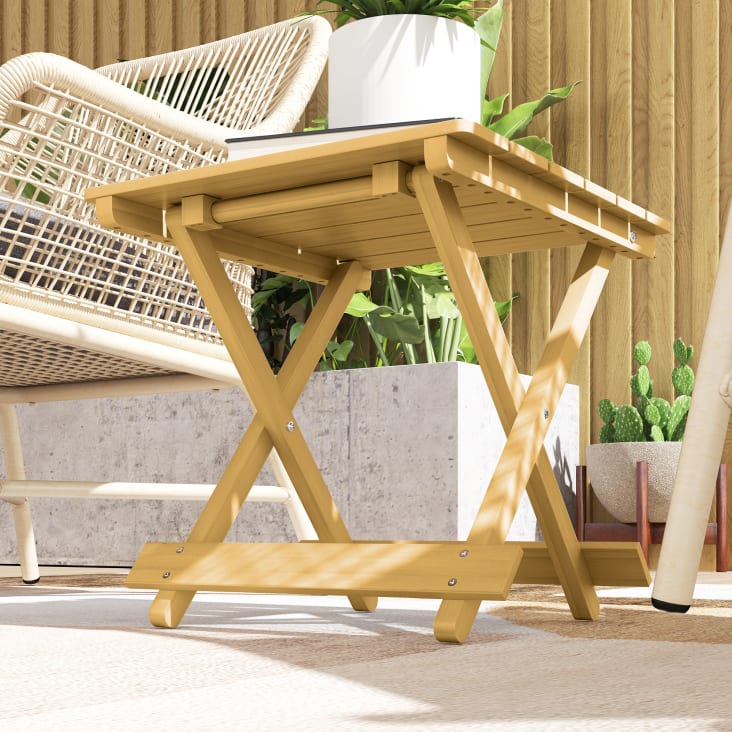Outsunny Table Basse Pliable Jardin 40x40x40 Cm | Imitation Rotin | Métal époxy | Style Cosy