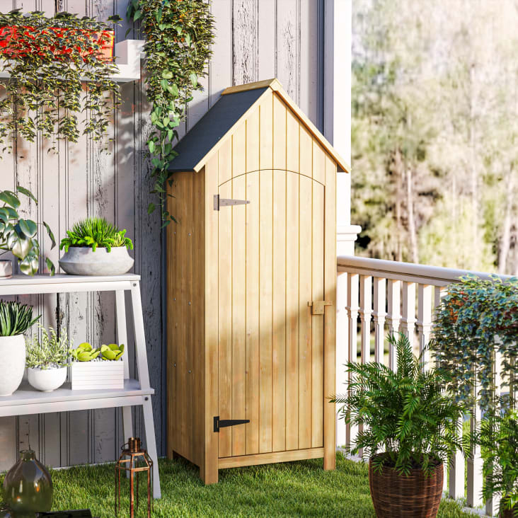 Armoire De Jardin En Bois Outsunny - 2 Étages, Toit Bitumé - 90x54.5x168.5 Cm - Rangement Extérieur Solide