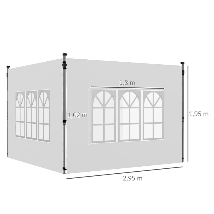 Lot De 6 Parois Latérales Pour Tonnelle - 2x3 M - Étanches, Avec Fenêtres Et Porte - Blanc - Fixation Scratch - 7
