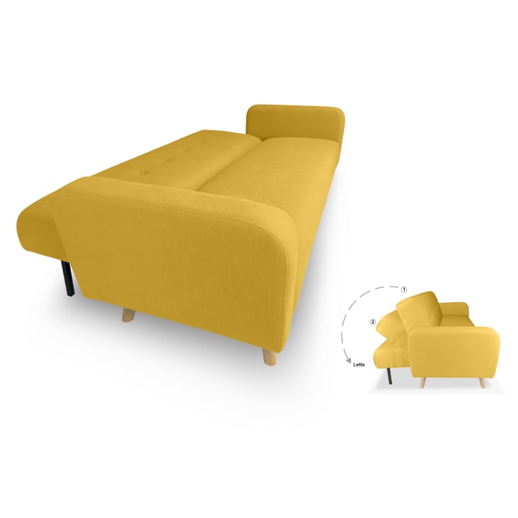 Divano Letto Clic Clac Bart In Velluto Giallo - Divano 3 Posti Che Si Trasforma In Letto, Tessuto Morbido - Foto 5