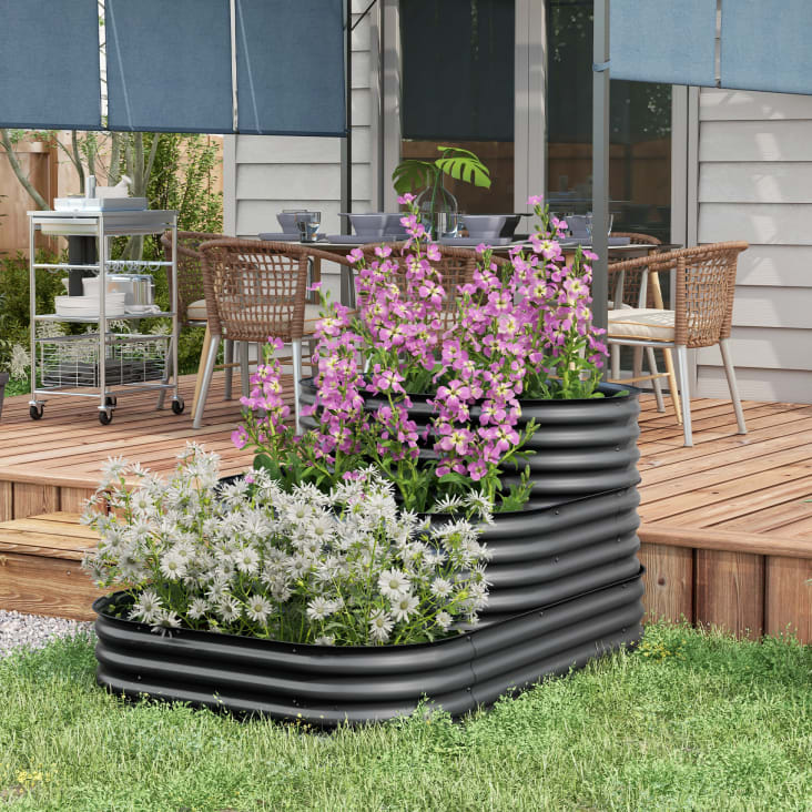 Jardinière Surélevée Outsunny 2 étages - 120x101x58cm - Acier Galvanisé - Fond Ouvert - Gris