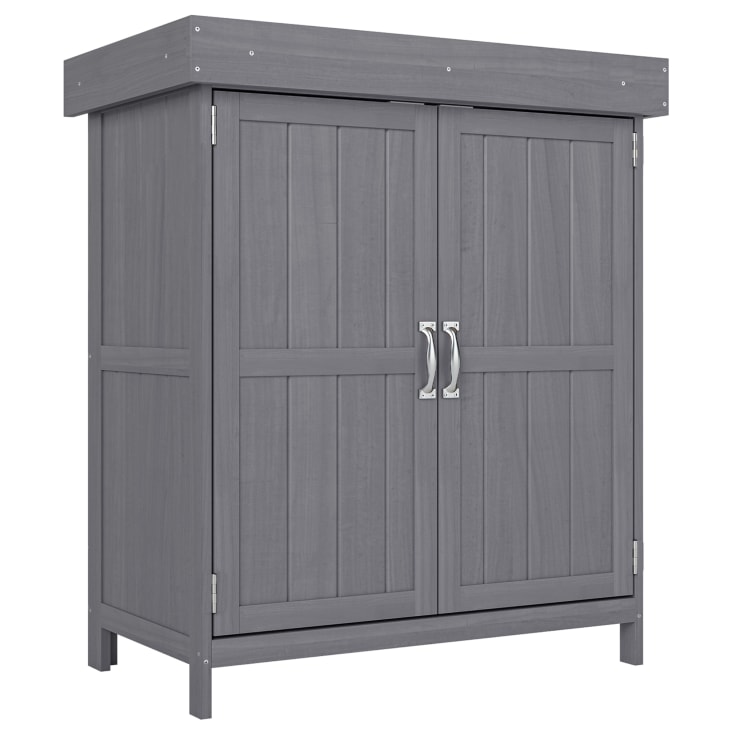 Armoire De Jardin En Bois Outsunny 91x69x192cm - Toit Asphalte, 2 Fenêtres, étagère, Porte Verrouillable - 8