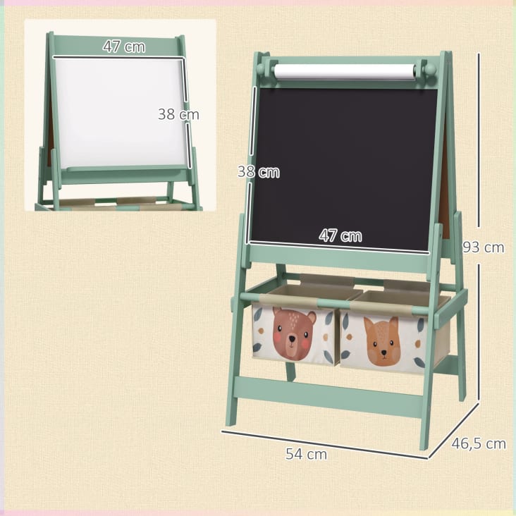 Tableau Enfant Double Face Tableau Blanc Et Noir - 2 Boites Rangement Incluses Mdf Rose 85635465