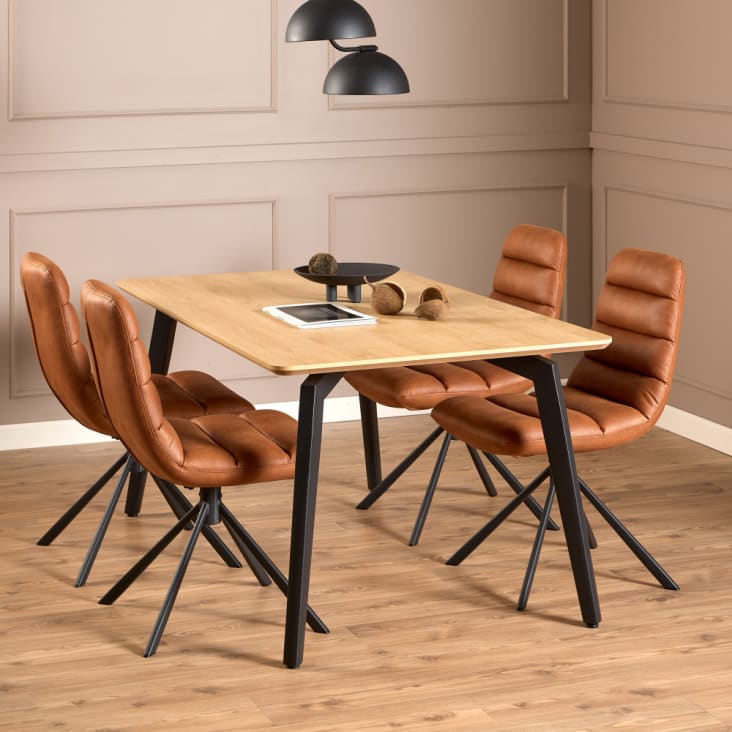 Set Table + 4 Chaises LIFEZEAL - Style Noyer | Design Compact 90x90 Cm | Métal & Bois | Parfait Pour Petits Espaces