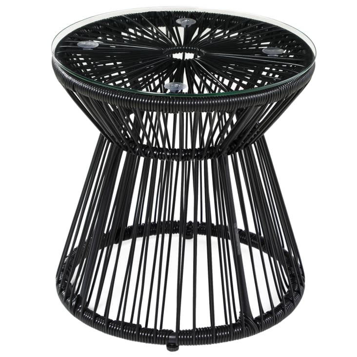 Outsunny Table Basse Ronde Jardin Résine Rotin - Plateau Verre 50cm Vert