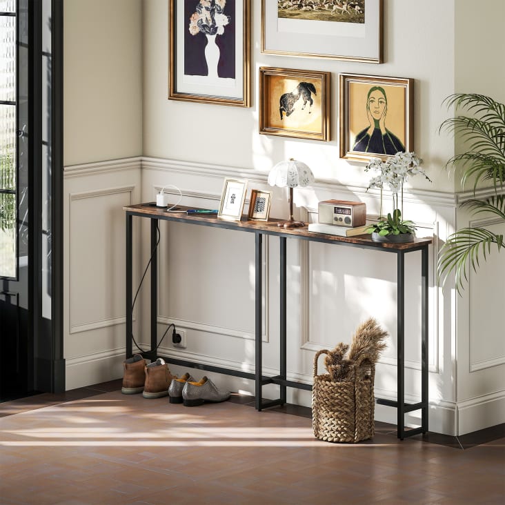 HOMCOM Console D'Entrée Moderne 80x30x76 Cm - Table Avec Tiroir Et Pieds Acier, Bois Naturel Pour Salon Et Couloir