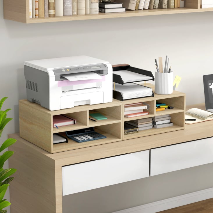 HOMCOM Organiseur Bureau Aspect Bois 3 Compartiments - Support Imprimante 47x40x22,5cm