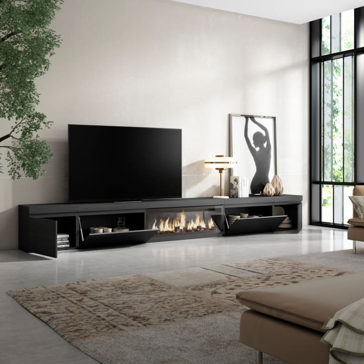 Mobile TV Soggiorno Moderno 150x45x35 Cm - Con Camino Elettrico LED, Nero - Foto 9