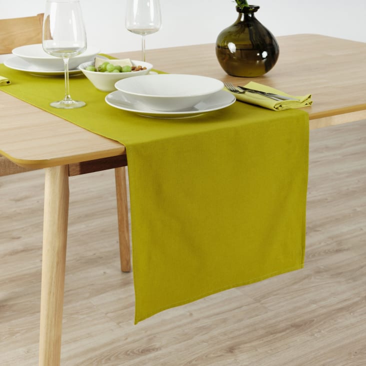 Runner Da Tavola In Lino E Cotone - Doppio Strato, Design Morandi Con Foglie - Verde/Arancio, Lavabile - Foto 10