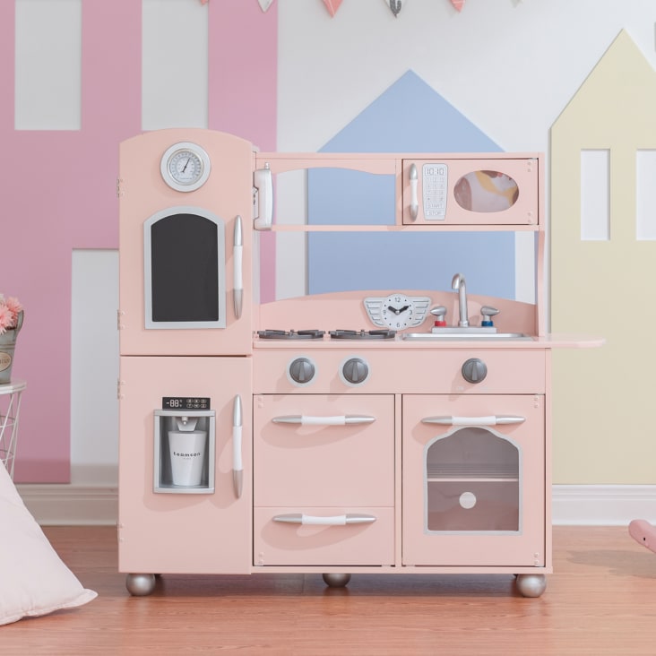Cucina Giocattolo In Legno Per Bambini - Set Accessori Completo Rosa - Foto 6