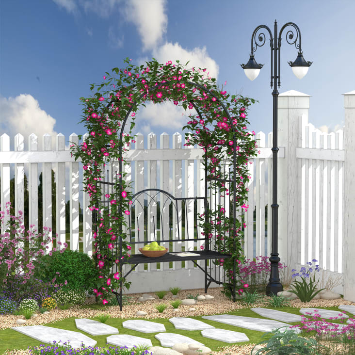 Arche De Jardin Outsunny Style Fer Forgé - 226cm Hauteur Pour Rosiers Et Plantes Grimpantes
