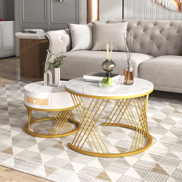 Effetto Marmo Bianco Tavolini Di Marmo Set Di Tavolini Quadrati