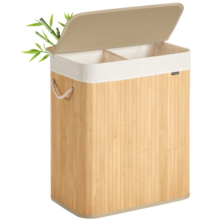Panier à Linge Pliable 60L - Manche Bois - Beige - Rangement Chambre/Salle De Bain