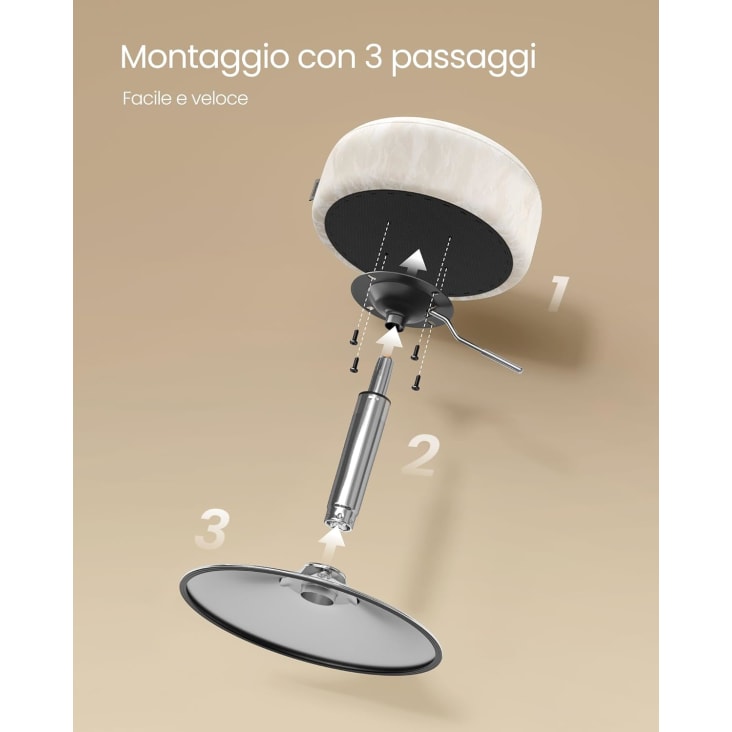 Sgabello Da Trucco Tonia Regolabile 49-64 Cm - Pelle Sintetica Bianca, Base Cromata, Portata 120 Kg - Foto 7