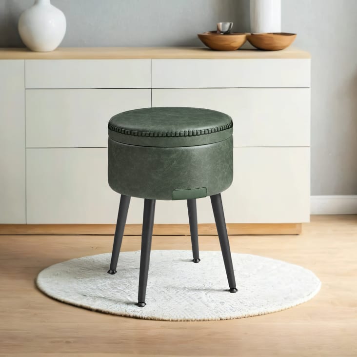 Sgabello Contenitore VASAGLE EKHO - Pouf Con Rivestimento PU E Gambe Acciaio - Verde Foresta - Foto 4