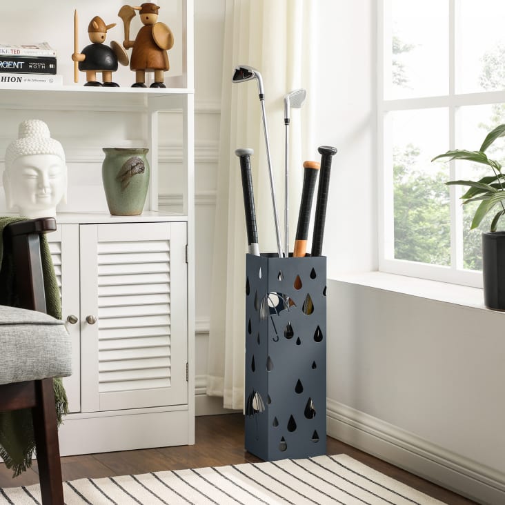 Portaombrelli In Metallo Bakaji - Design Moderno Con Intarsi, 52x19 Cm, Grigio