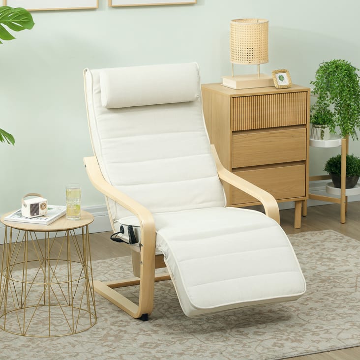 Fauteuil Relax Massant HOMCOM - Fonction Chauffante, 8 Points Massage | Télécommande, Tissu Lin Crème