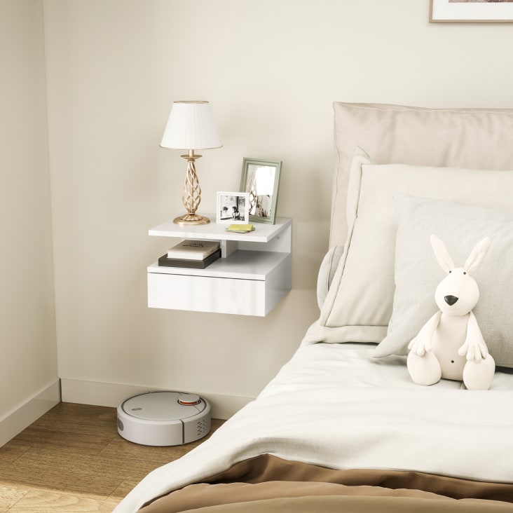 Comodino Sospeso HOMCOM 40x30x15cm - Con Cassetto, In Truciolato, Bianco - Foto 9