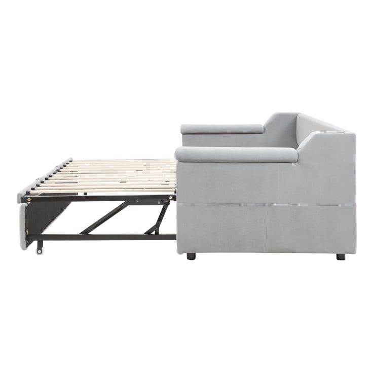 Divano Letto 90x200 Cm Con USB - Estraibile, Tavolo Da Disegno E Ripiani | Grigio Per Camera - Foto 10