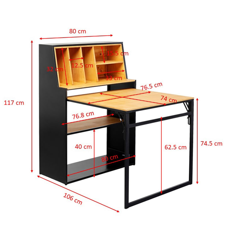 Table Murale Pliante En.casa - Bureau Rabattable Avec Tableau Liège Et Craie - MDF Gris Foncé