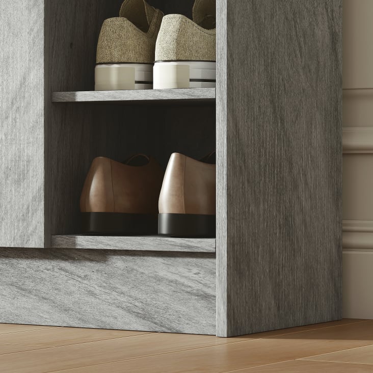 Armoire D'Entrée HOMCOM - Porte-Manteau 4 Pattes, 2 Tiroirs, 2 Étagères Gris/Bois