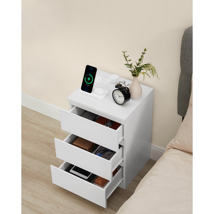 Set Di 2 Comodini Moderni Con 3 Cassetti - Bianco Lucido, Design Minimalista, 39x28x54cm - Foto 11