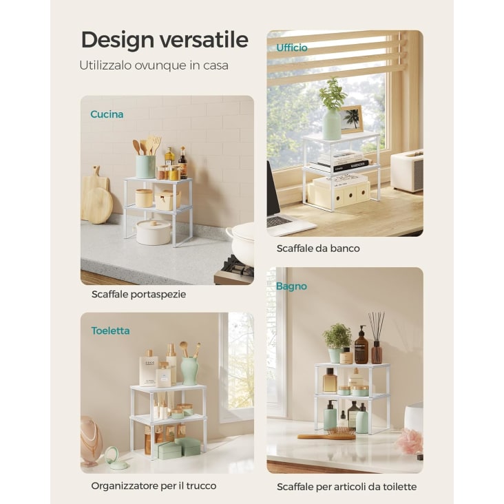 Set 4 Scaffali Portaspezie Impilabili - Organizzatore Cucina Con Gambe Regolabili, Bianco - Foto 4