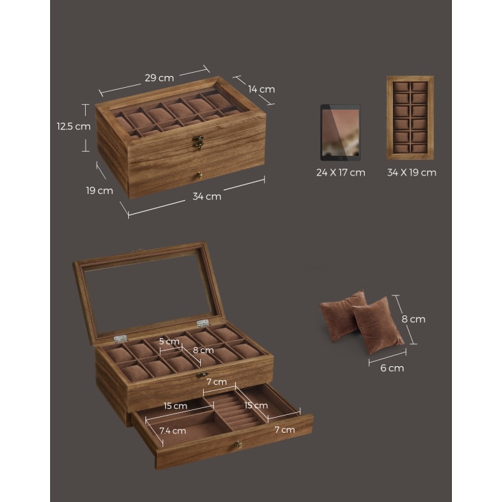 Porta Orologi READAEER - Scatola 6 Posti Con Vetro | Similpelle E Velluto | Stile Vintage - Foto 6