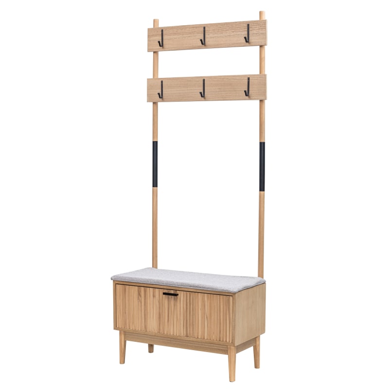 Industrielle Flurgarderobe aus Metall und Holz Grau