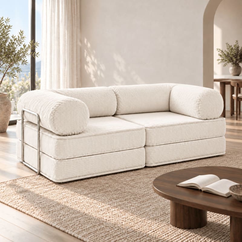 Modulares 2-Sitzer-Schlafsofa aus Cordstoff, creme Lofty duo