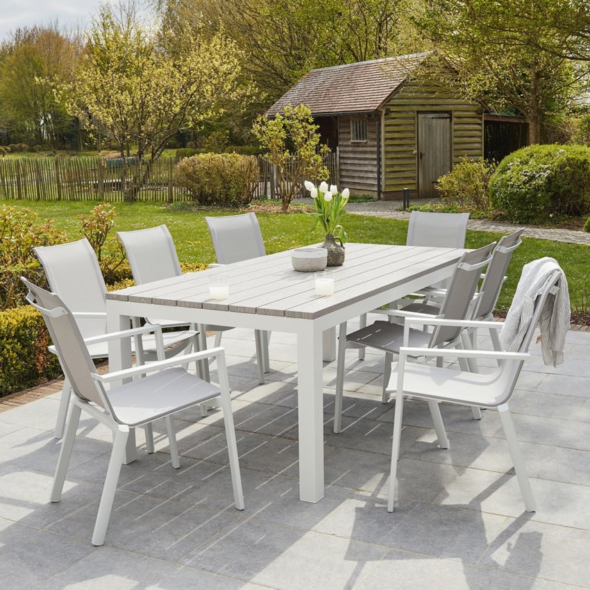 Salon De Jardin CAPRI 8 Places En Textilène Gris Et Aluminium Anthracite - Table Extensible, Moderne Et Résistant Aux Intempéries - 7