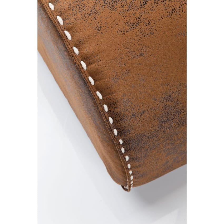 Petit Repose-Pieds En Bois Peint Marron Avec Toile De Jouy Blanc Et Gris – Années 80
