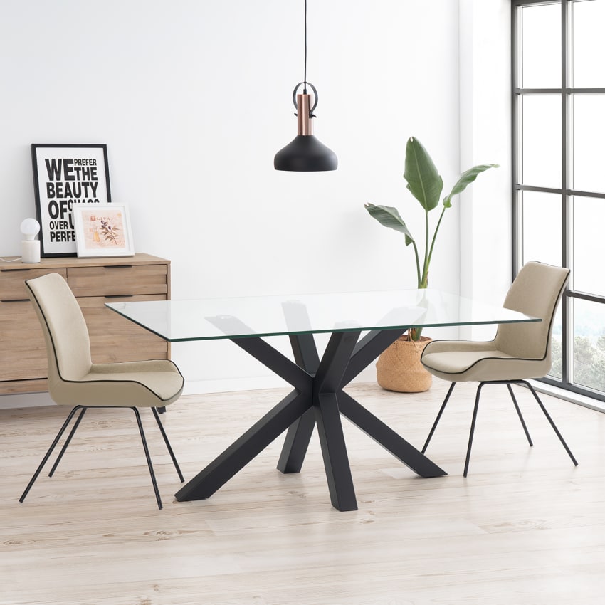 Tavolo Da Pranzo In Vetro Temperato Con Gambe Cromate A Spirale - Rettangolare 119x70x75 Cm, Nero, Per 4-6 Persone