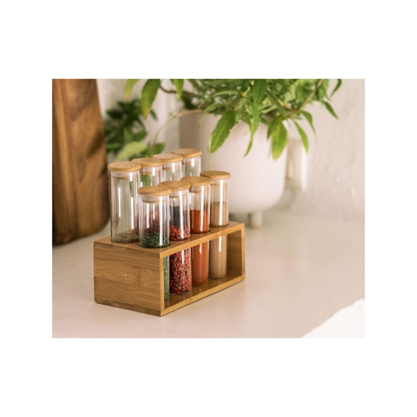 Lot De 6 Pots à épices En Verre Et Bambou - 120 Ml, Bec Verseur, étiquettes, Hermétiques, Rangement Cuisine élégant