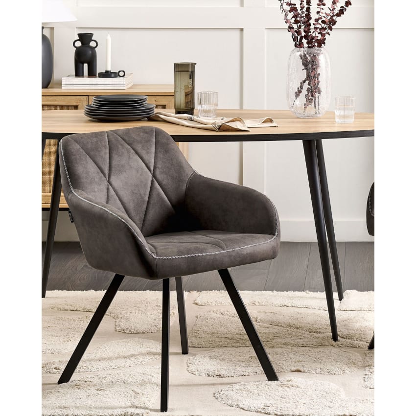 Drumm Sedie da sala da pranzo, set di 2 sedie da sala da pranzo moderne, sedie da pranzo con schienale alto, cuscino spesso, ecopelle + gambe in metallo (2, nero