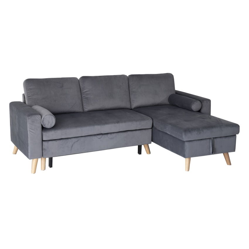 Divano Angolare Modulare A Forma Di U In Tessuto Peluche, Con 2 Pouf E 4 Cuscini 378x179x73cm Grigio