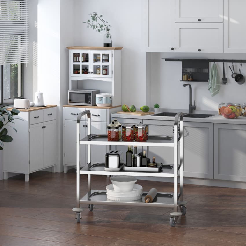 HOMCOM Carrello Da Cucina Con Cassetto E Armadietto 2 Ante, Ruote E Barra Laterale 83x45x91 5cm Nero 91851672