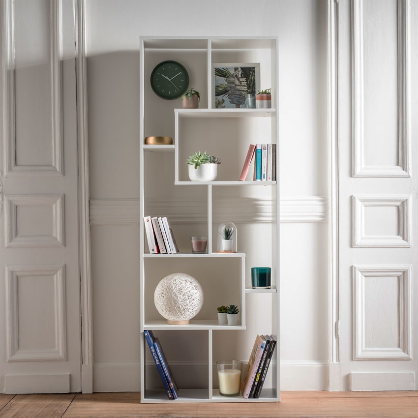 Bibliothèque étagère Furinno Fulda – 8 Niveaux Blanc – Rangement Gain De Place 15,2 Cm De Large