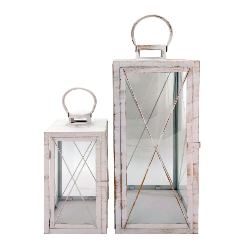 Rebecca Mobili Lot De 2 Lanternes Bougeoirs En Métal Et PVC Noir Pour Intérieur Et Extérieur