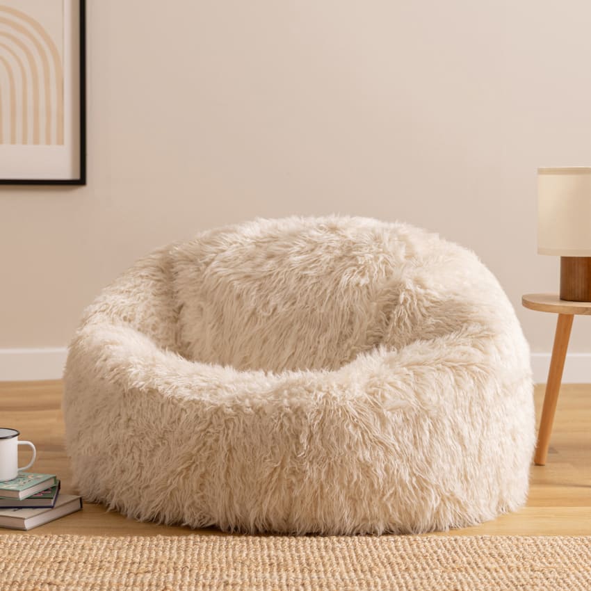 Pompon di pelliccia sintetica 10 cm - Crema - Nero x1